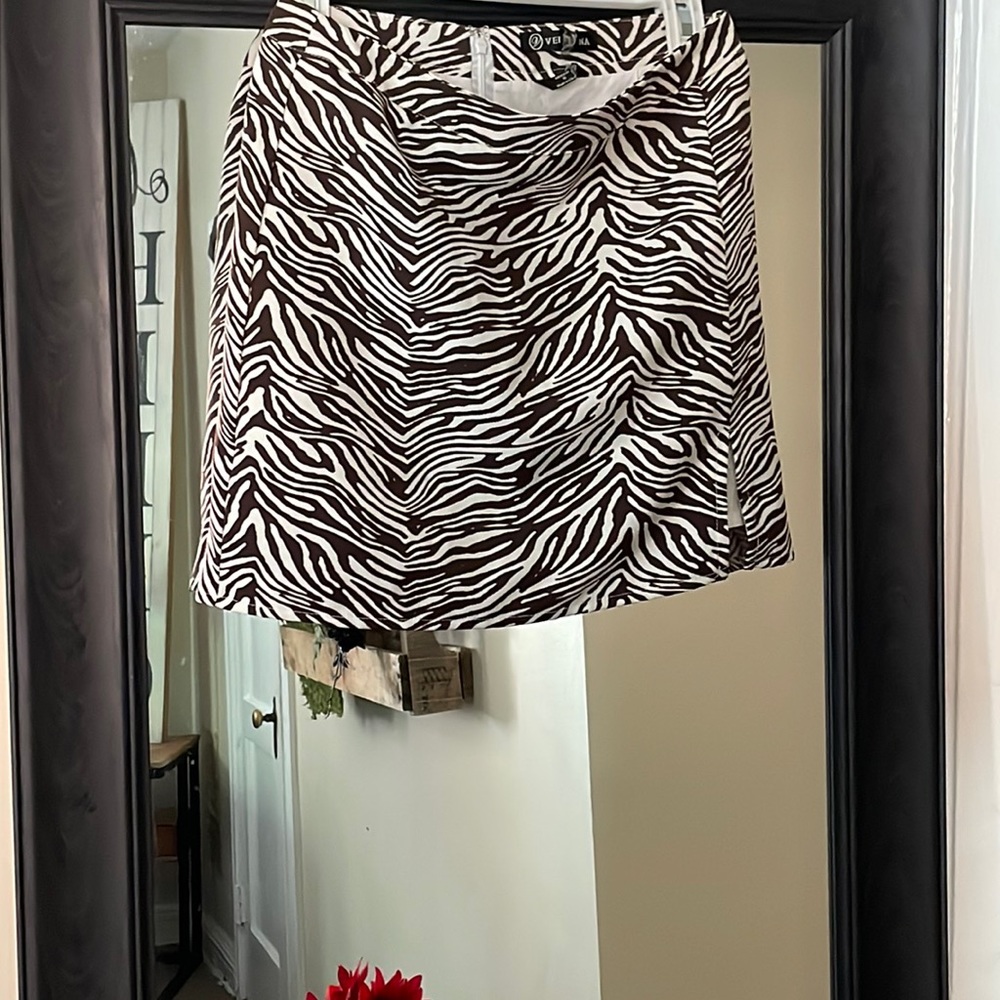 Cream and Brown Zebra Print Mini Skirt